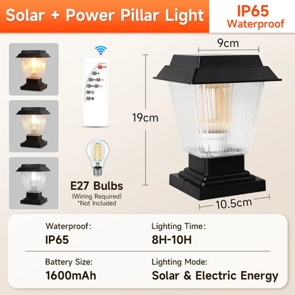 Outdoor Lighting Pillar Lights Remote Control Solar Chapiter Lamp