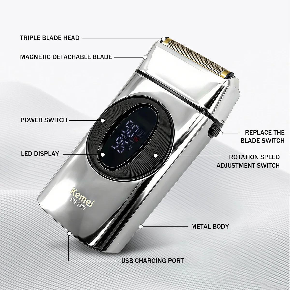 Kemei Beard Trimmer Professional Hair Trimmers IPX7 Beard Shaver