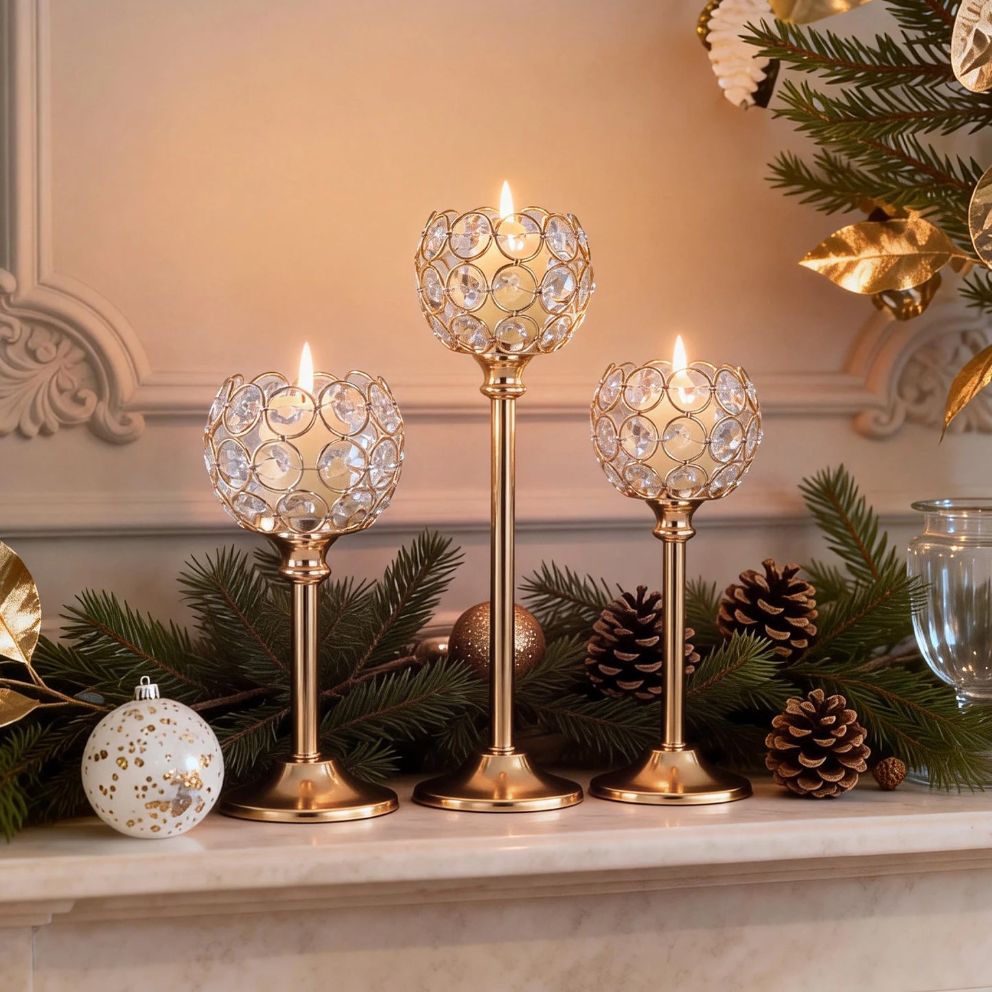 Elegant Gold Silver Metal Glass Candle Holder Tealight