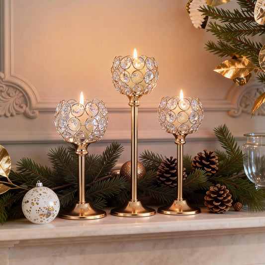 Elegant Gold Silver Metal Glass Candle Holder Tealight