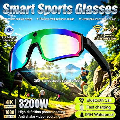 AI Smart Sports Glasses with 32MP HD Camera 360°Stereo