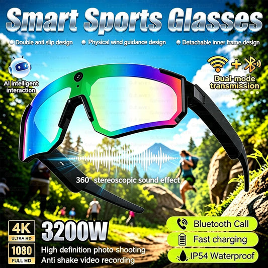 AI Smart Sports Glasses with 32MP HD Camera 360°Stereo