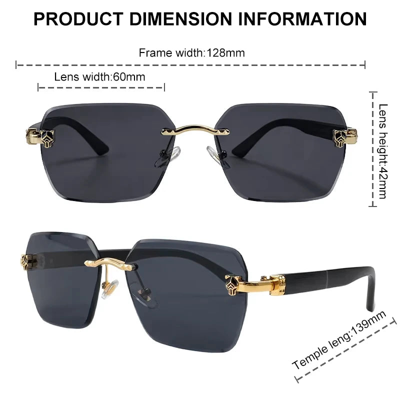 Square Rimless Photochromic Sunglasses Men Vintage