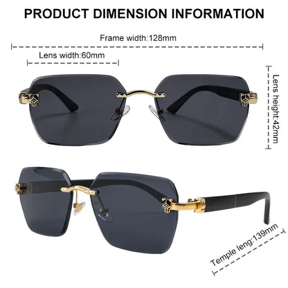 Square Rimless Photochromic Sunglasses Men Vintage