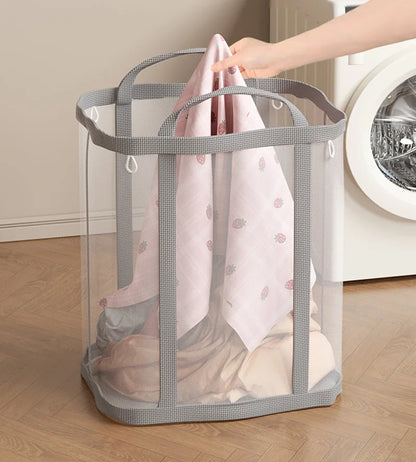 Nylon Mesh Laundry Basket Portable Dirty Clothes Organizer