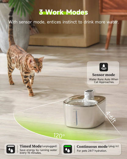 APETDOLA 4L Wireless Cat Water Fountain Auto Sensor Drinking