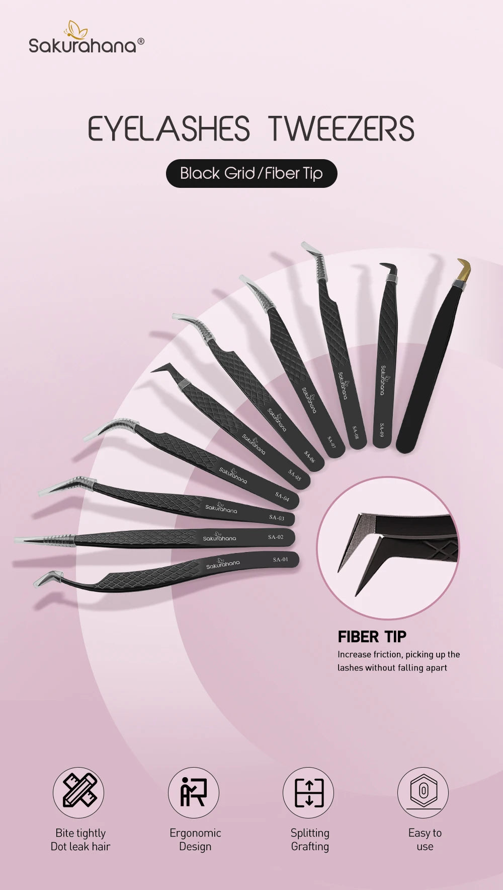 SAKURAHANA High-end Eyelash Tweezers Black Fiber Tip