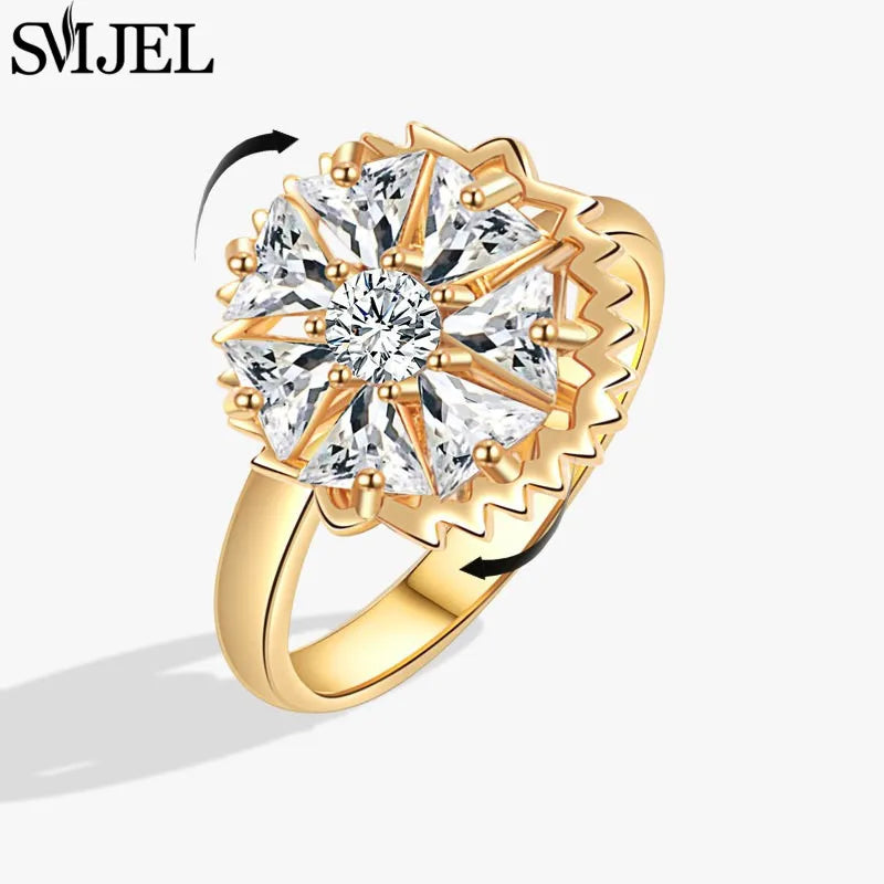 Luxury Crystal Anxiety Relief Spinning Fidget Rings for Women