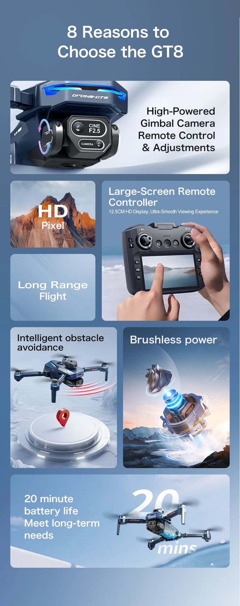 New GT8 Drone GPS 8K Professional HD 360° Dual Cameras