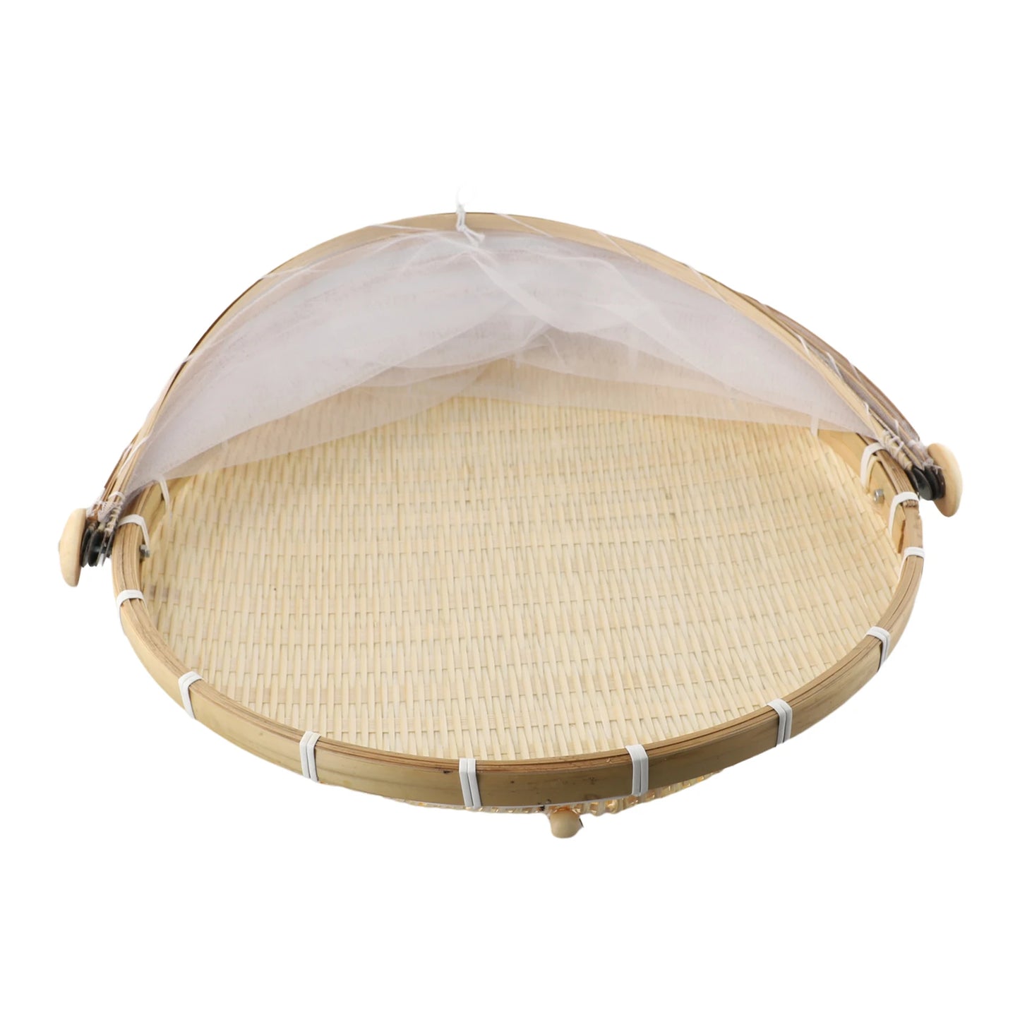 Handmade Bamboo Basket With Net Mesh Cover Kitchen Bread