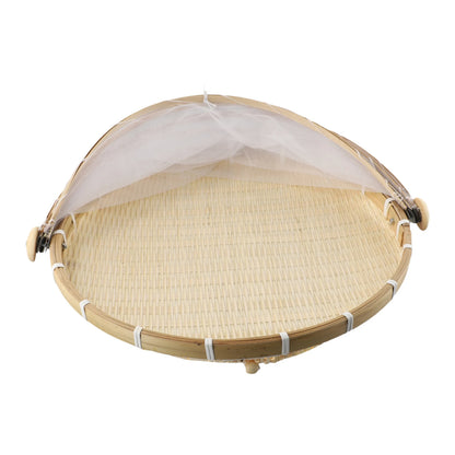 Handmade Bamboo Basket With Net Mesh Cover Kitchen Bread