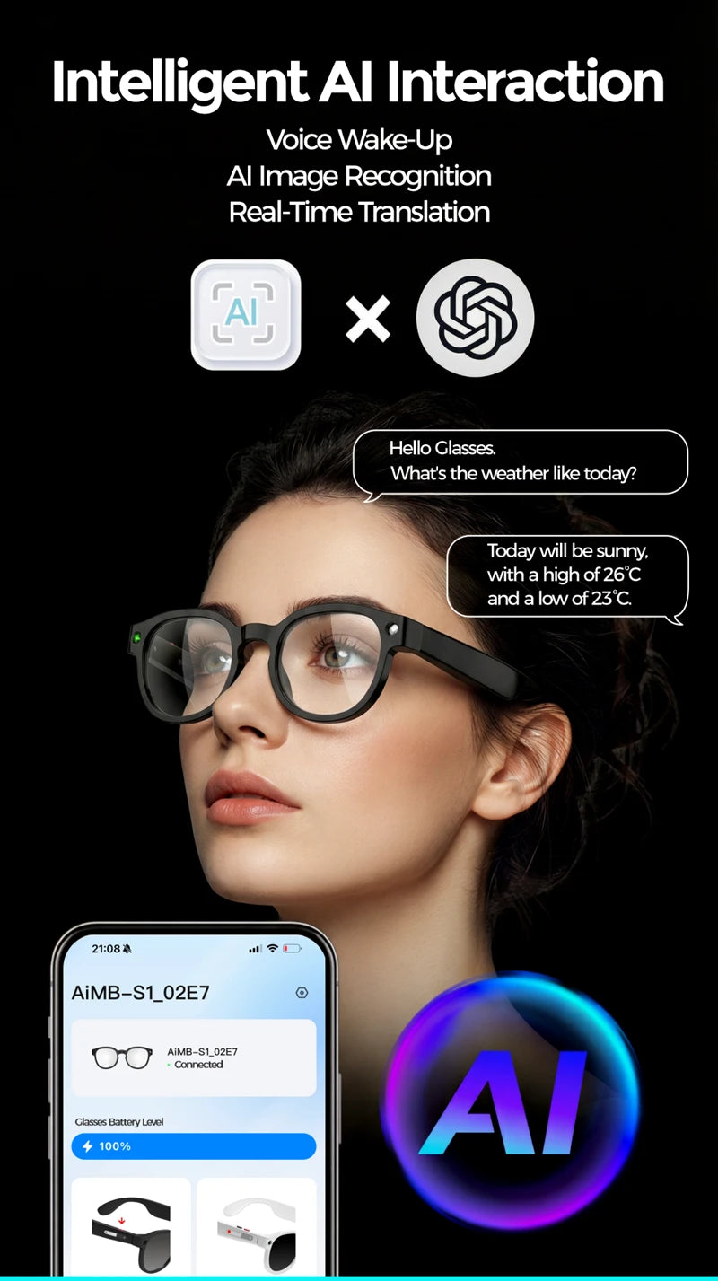 Lenovo AI Smart Glasses AI Translation 8MP HD Camera