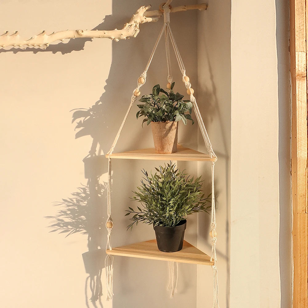 Floating Wall Shelf Wood Triangle Corner Display Stand