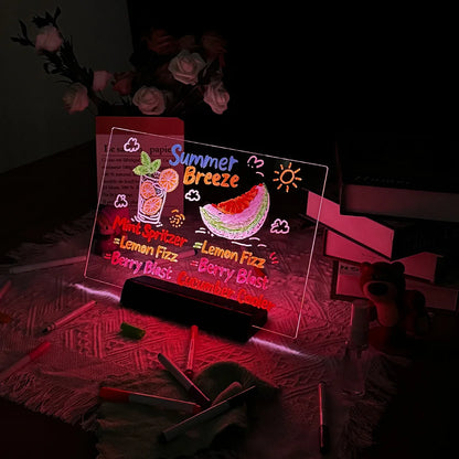 LED Note Board DIY Acrylic Night Light 7 Pens Drawing Board