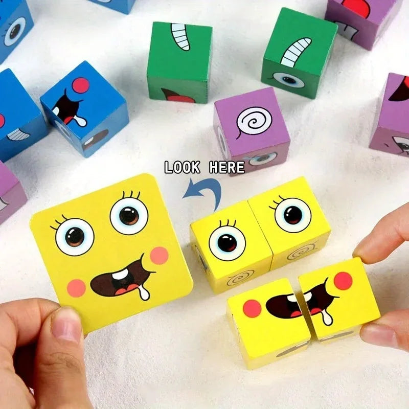 Kids Face Change Cube Game Montessori Expression Puzzle