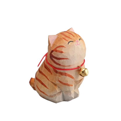 Cute Cat Animals Figurine Decorative Wooden Ornament