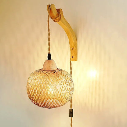 Bamboo Lantern Wall Lamp Natural Rattan Wicker E27 Chandeliers