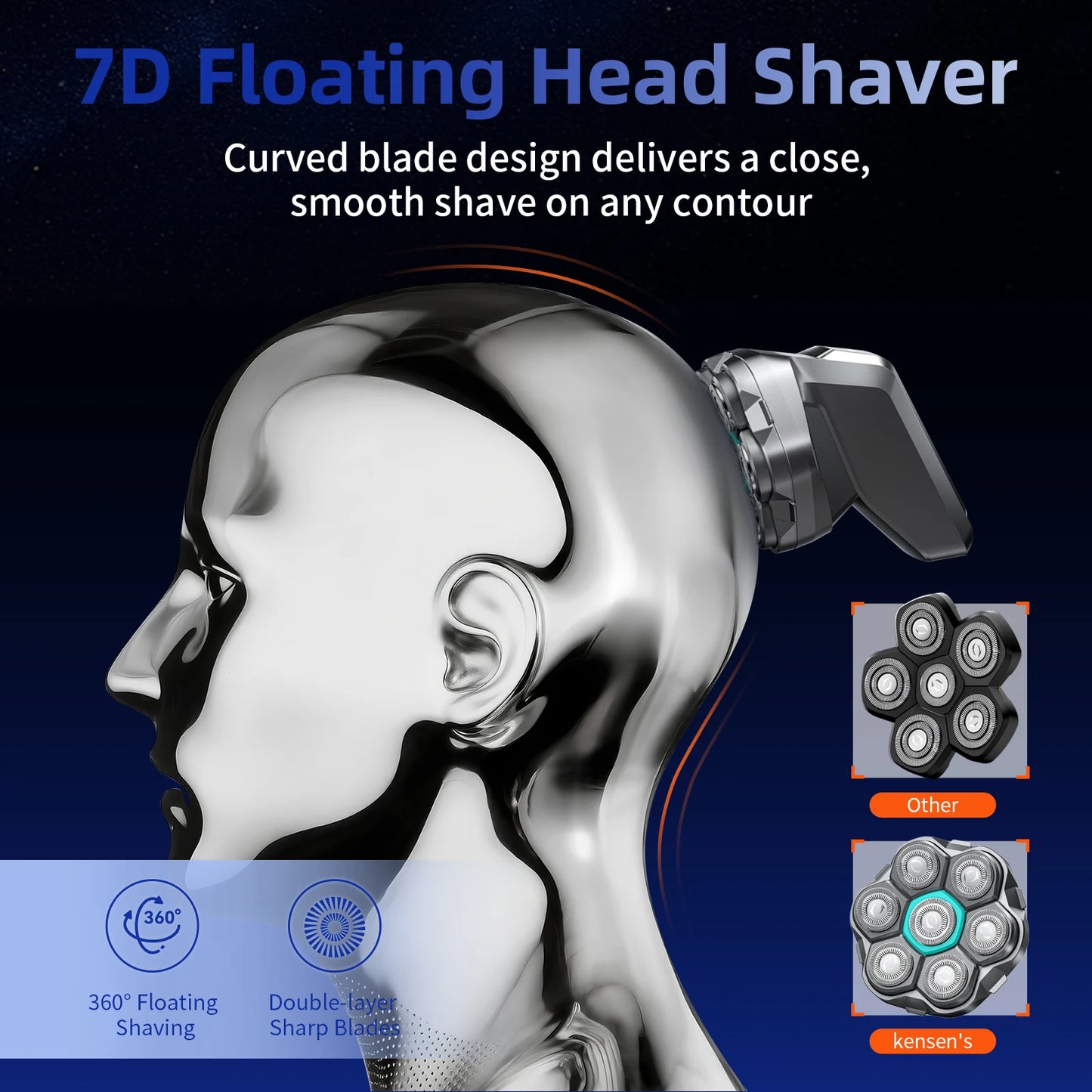 S32 Electric Head Shaver for Men 7D Floating Cutter USB-C Rechargeable