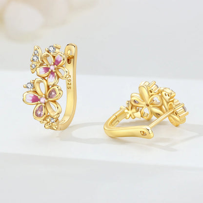 New 925 Sterling Silver 18K Gold Plated Cherry Blossom Butterfly