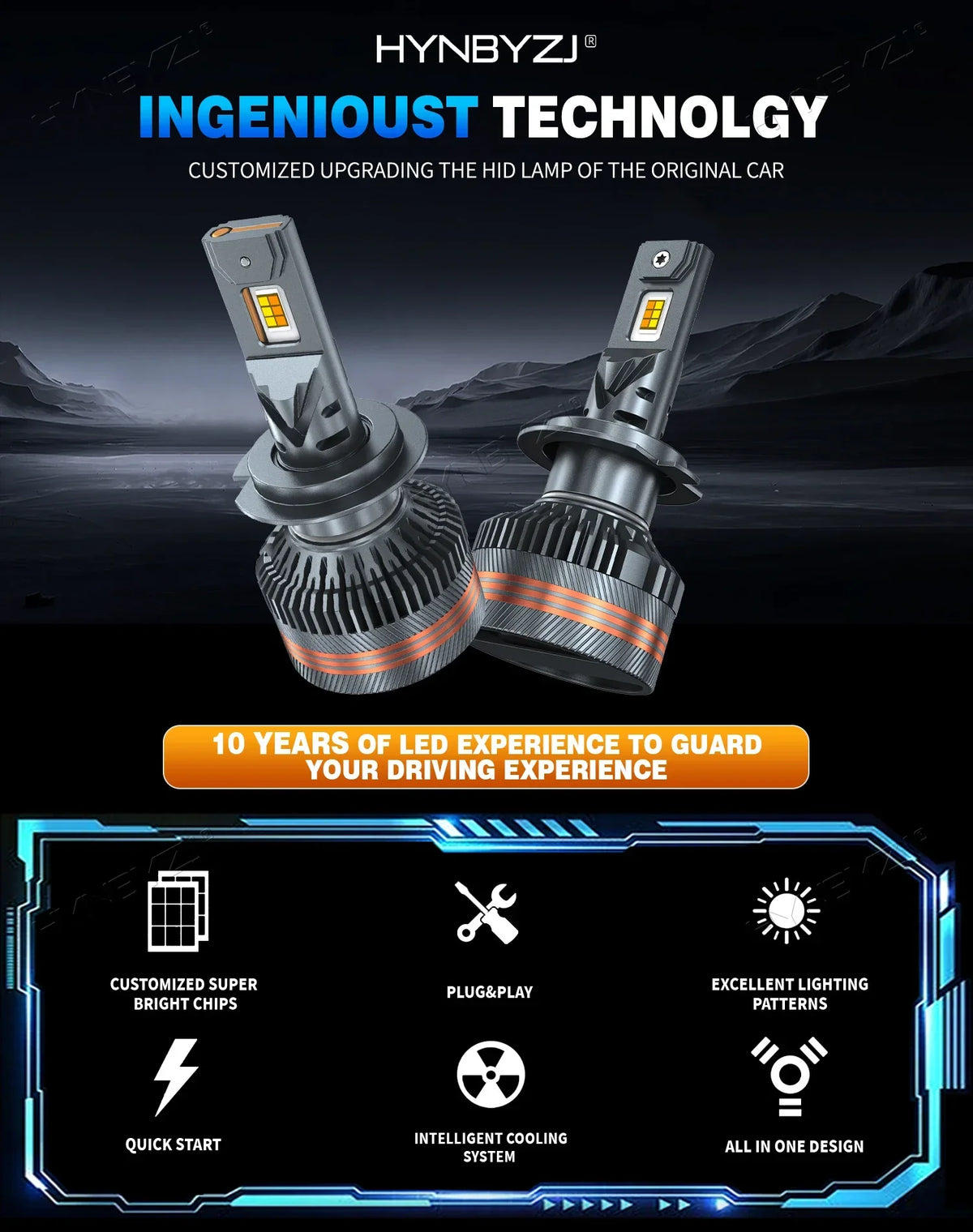 H4 LED Headlights Three Color Remote Control 4 Modes Car Lights