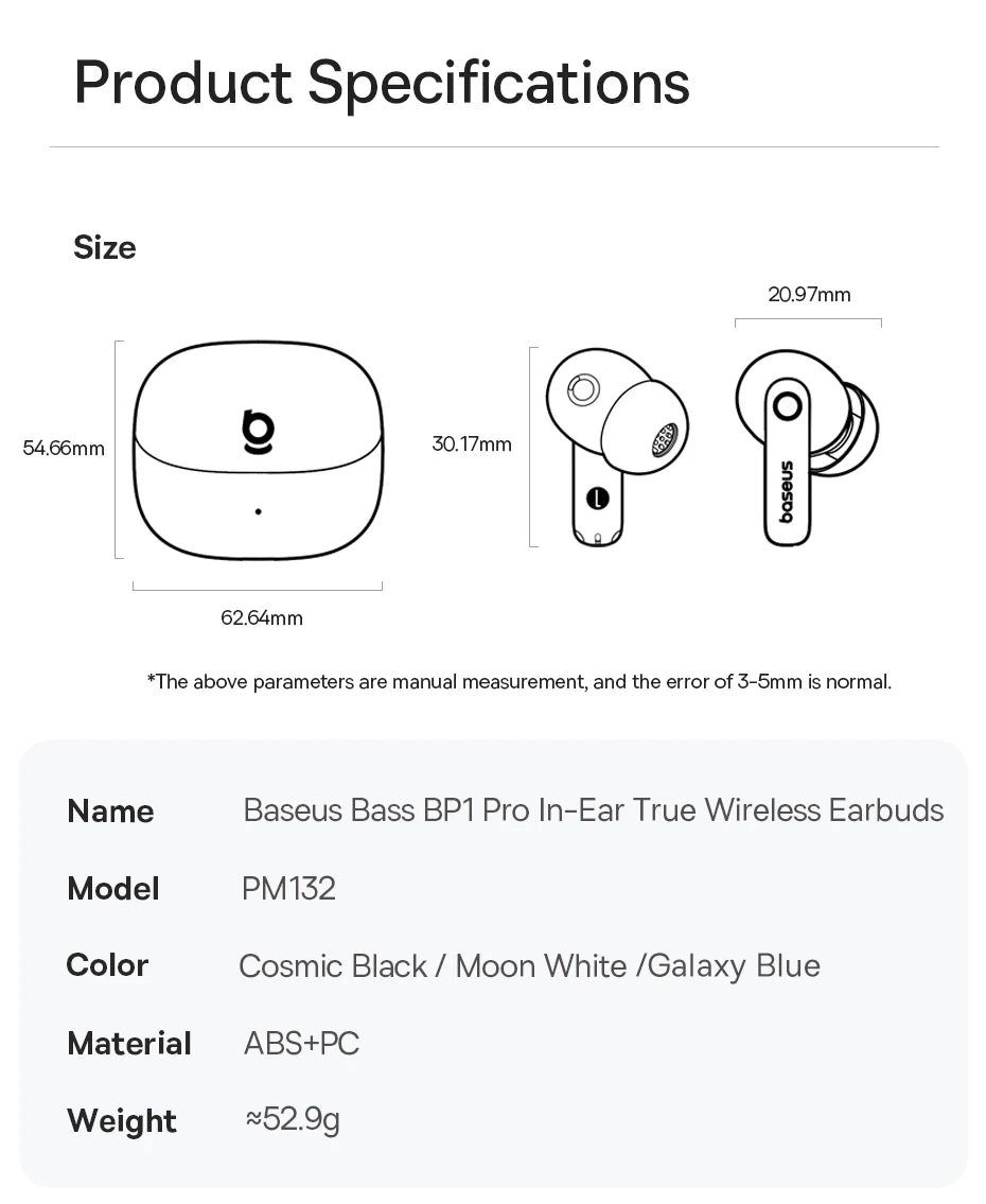 Baseus Bass BP1 Pro -50dB Noise Cancelling Wireless Earbuds