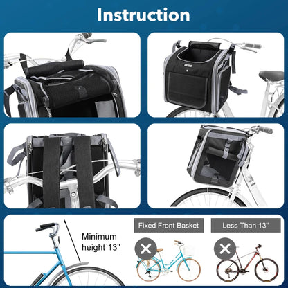 Dog or Cat Bike Basket, Expandable Soft Sided Pet Carrier