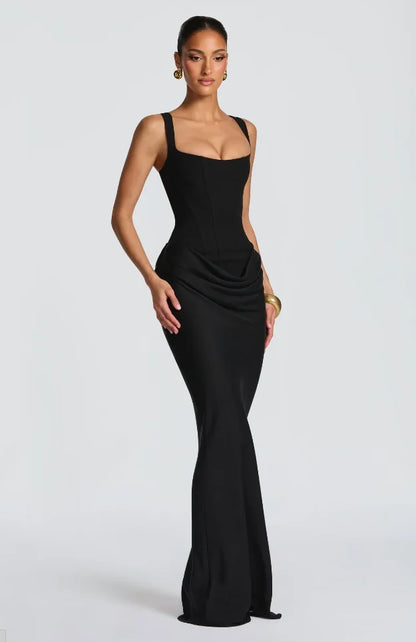 Solid Pleated Sling Dress Women Square Neck Sleeveless