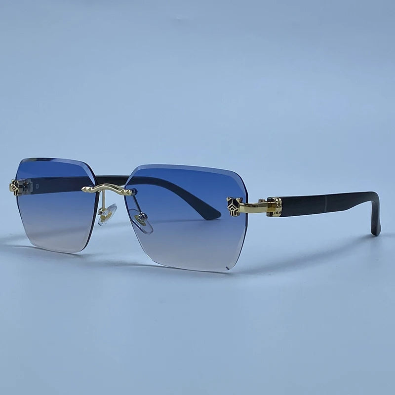 Square Rimless Photochromic Sunglasses Men Vintage