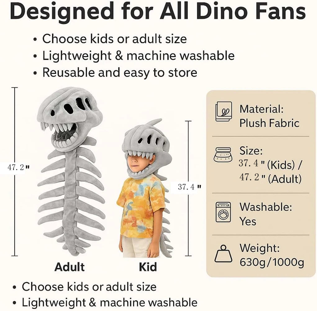 Dinosaur Skeleton Hat Funny Soft Dinosaur Skeleton
