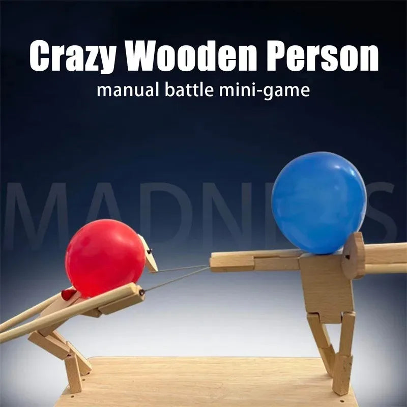 Balloon Bamboo Man Battle Handmade Wooden Fencing Puppet