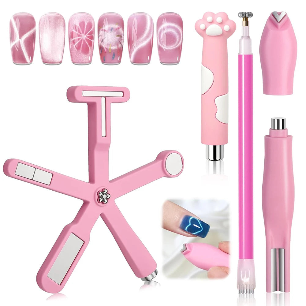 8-in-1 Cat Eye Nail Magnet Set Pink Multifunctional