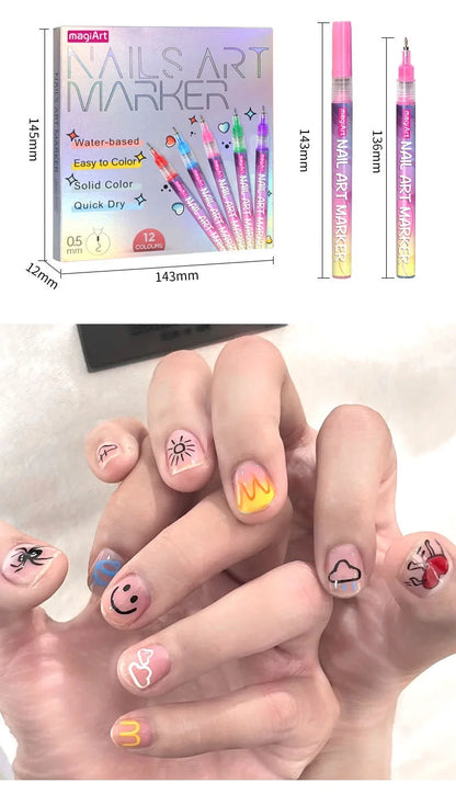 12 Color Nail Art Drawing Pen DIY Nail Painting Art Design