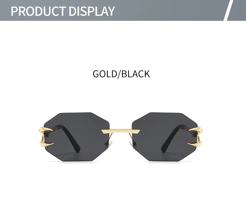 Rimless Hexagon Sunglasses Retro Irregular Square