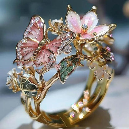 INS Flower Butterfly Ring With Rhinestones Jewelry