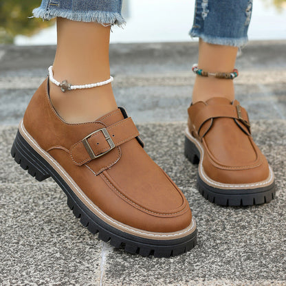 Fashion Buckle Loafers For Women British Style