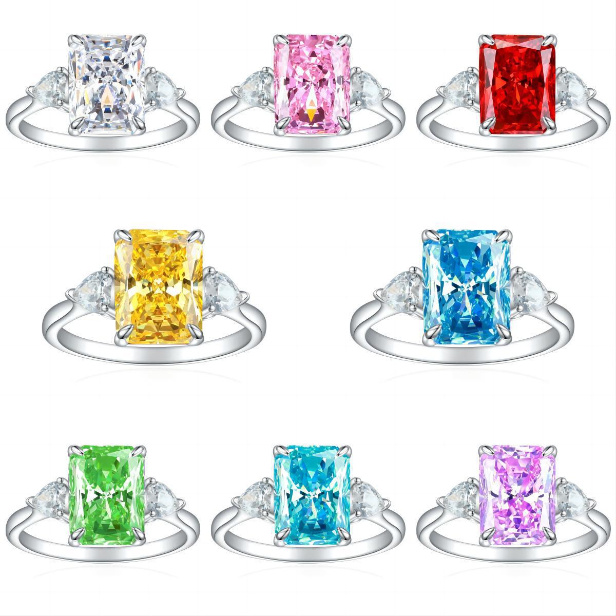 S925 Colorful Rectangular Rhinestone Ring Ins
