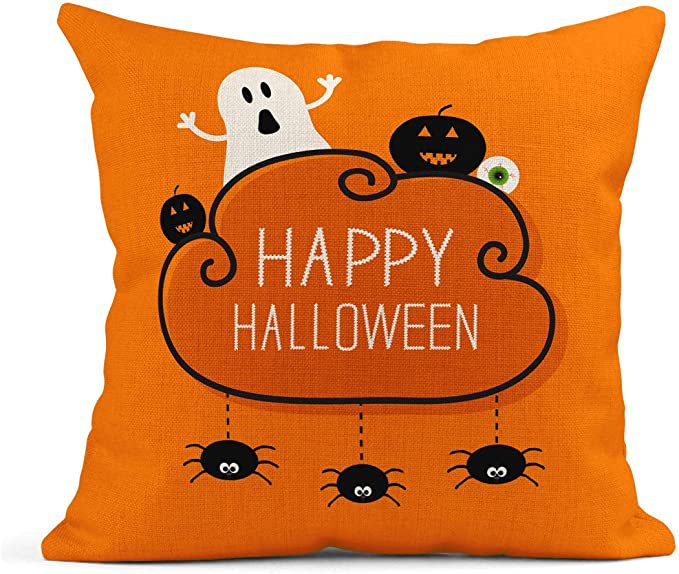 Halloween Orange Ghost Linen Pillowcase