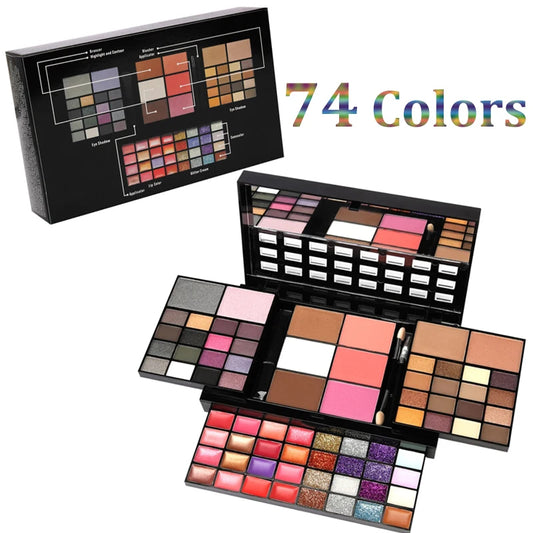 74 Colors Makeup Set Lip Gloss Blush Eyeshadow Highlight Combination