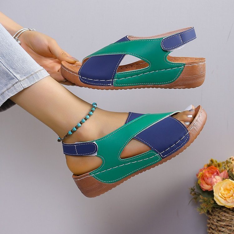 Summer Wedges Sandals With Colorblock Cross-strap Design