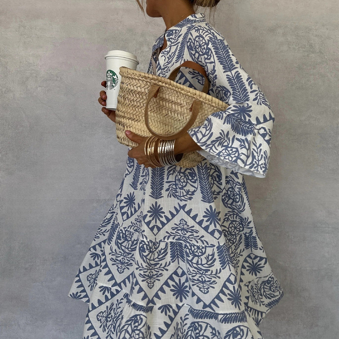 Autumn Casual Print Vacation Loose Dress Women Fashion