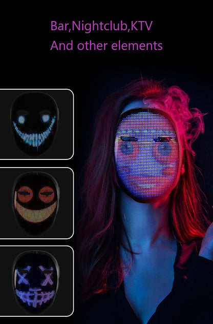 Mobile APP Control Luminous LED Mask Face Mask Full Color Display Custom Holiday Party