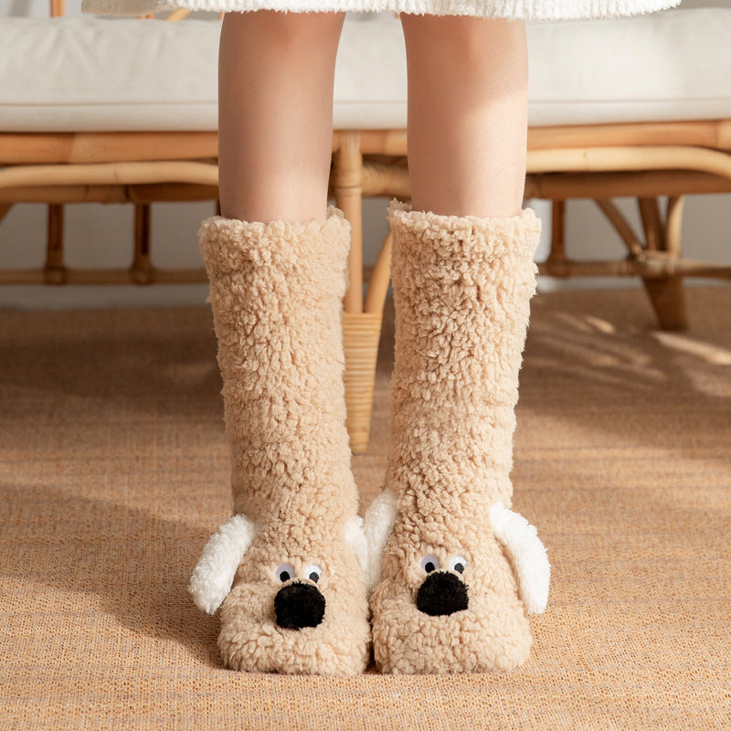 Cute Cartoon Dog Floor Socks Winter Warm Non-slip