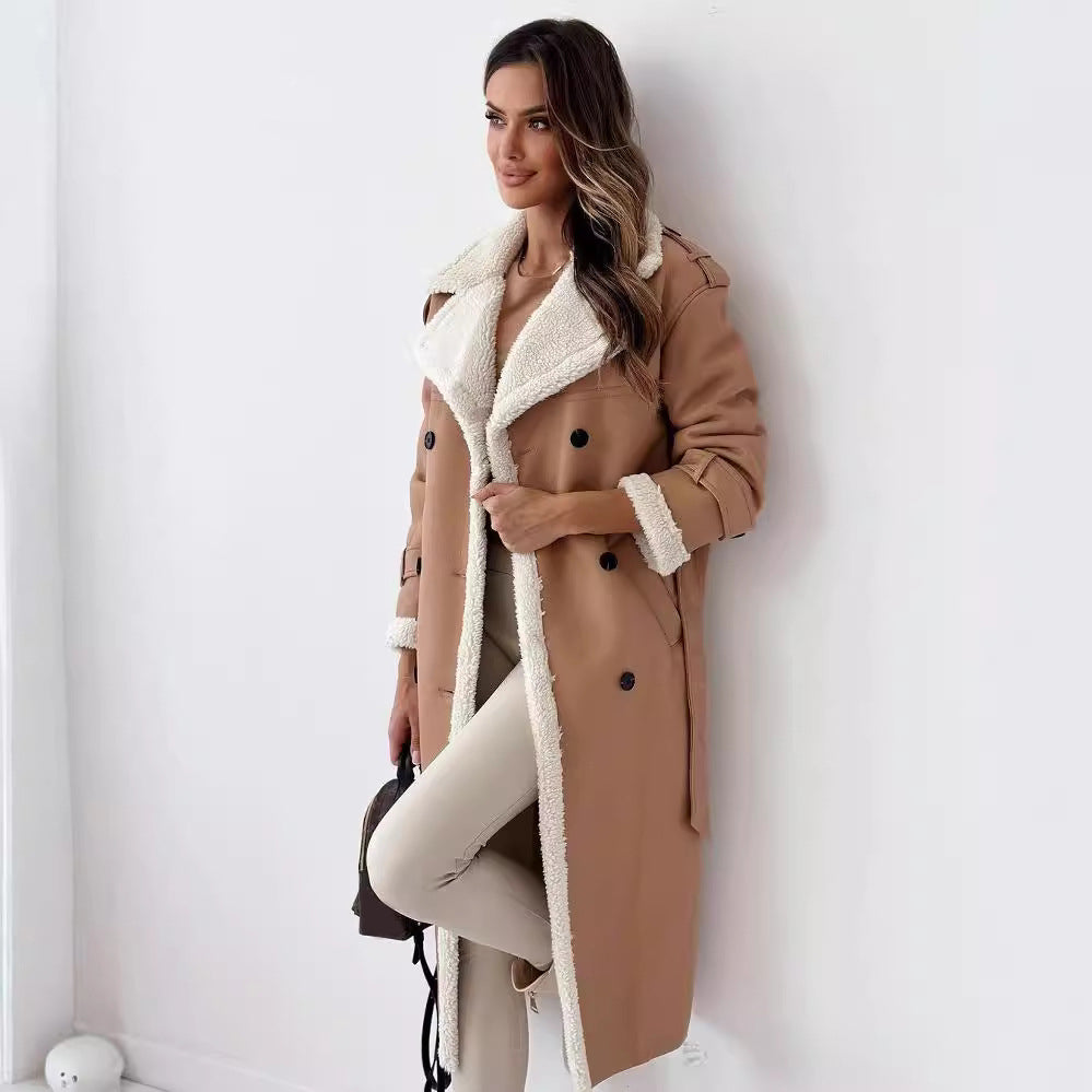 Winter Jacket With Belt Fashion Double Breasted Lapel