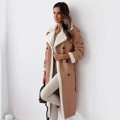 Winter Jacket With Belt Fashion Double Breasted Lapel