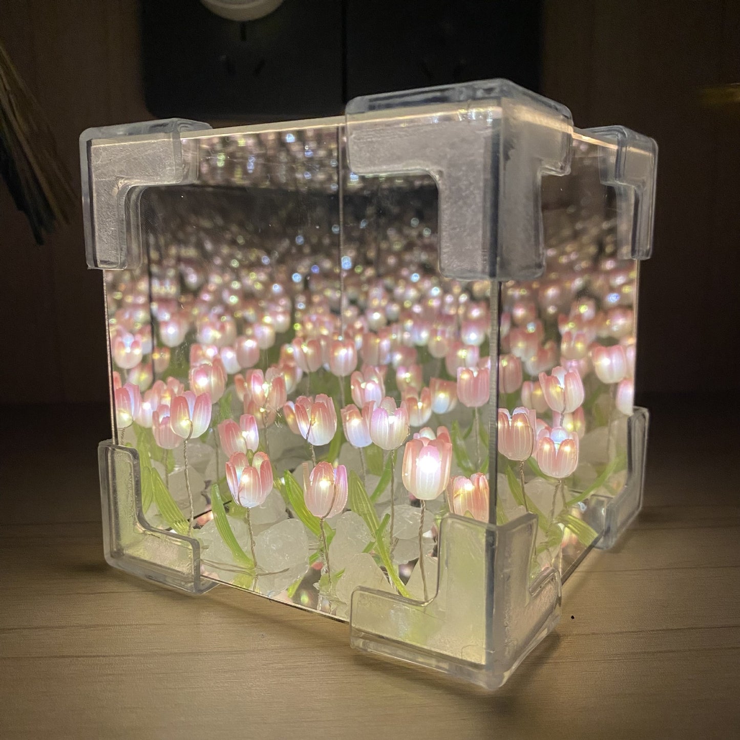 Handmade DIY Tulip Flower Small Night Light Romantic Gift For Girlfriend Mirror Lamp DIY Material Pack Atomsphere Decoration Home Decor