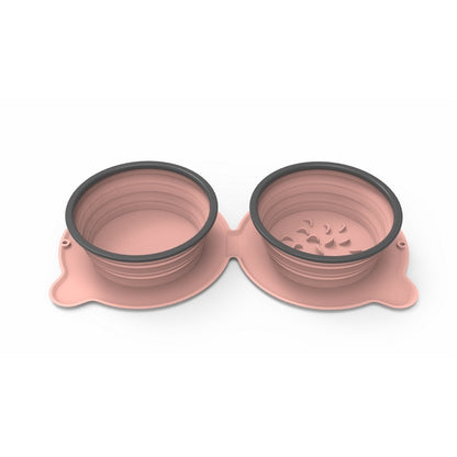 Portable Silicone Double Dog Food Bowls Foldable
