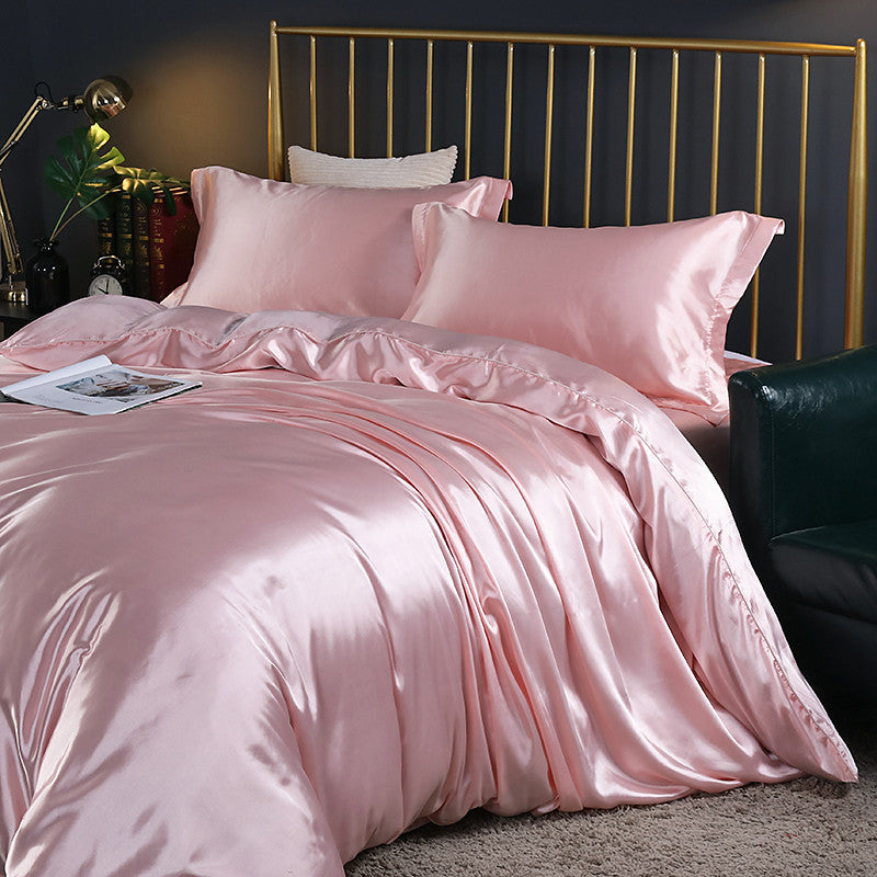 Summer Cool Quilt Cover Satin Sheet Ice Silk Four-piece Air Conditioner