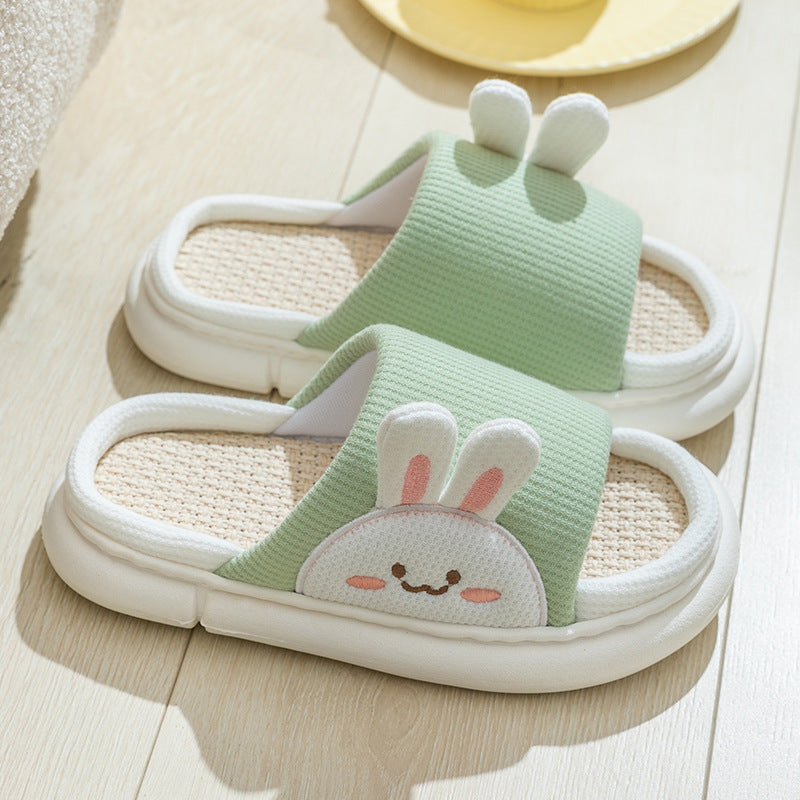 Cute Rabbit Slippers Linen House Shoes For Women