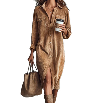 Turn-Down Collar Buttons Chic Casual Dress