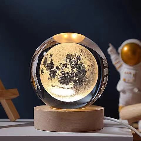 Crystal Ball 3D Inner Carved Solar System Glowing Night Lights Warm